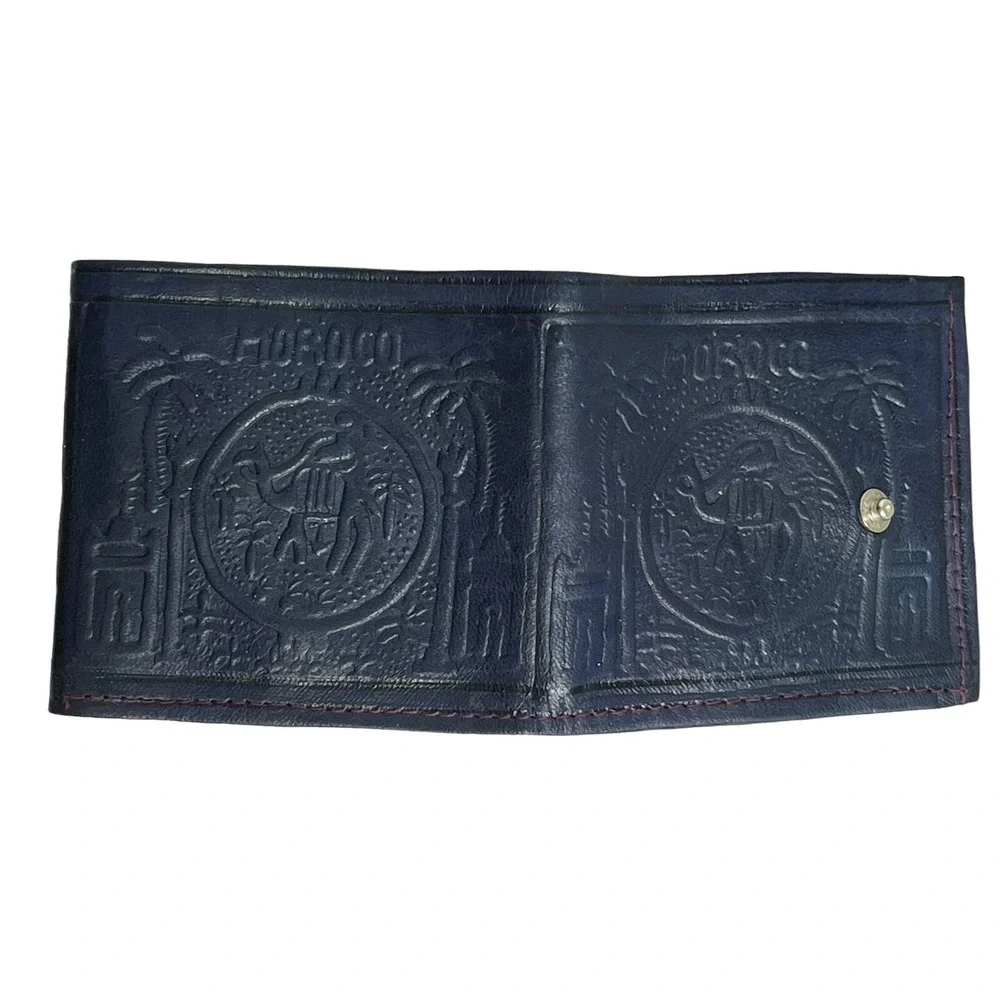 Vintage Blue Handmade Hand-Tooled Embossed Moroccan Leather Wallet Coin‎ Holder